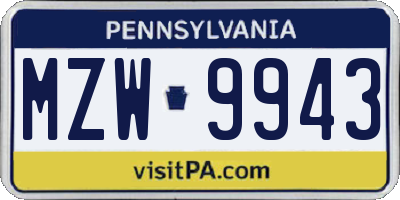 PA license plate MZW9943