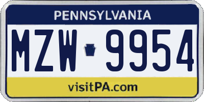 PA license plate MZW9954