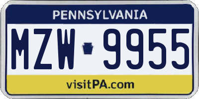 PA license plate MZW9955