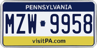 PA license plate MZW9958