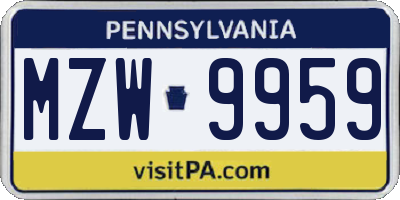 PA license plate MZW9959