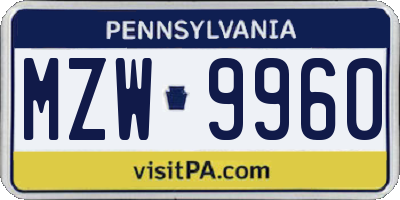PA license plate MZW9960