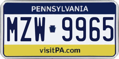 PA license plate MZW9965