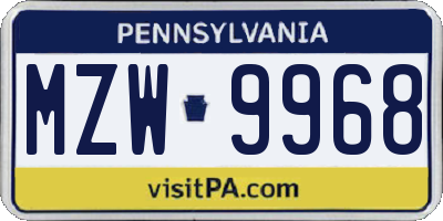 PA license plate MZW9968