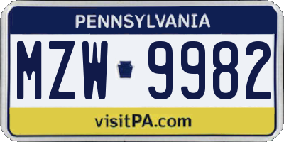 PA license plate MZW9982