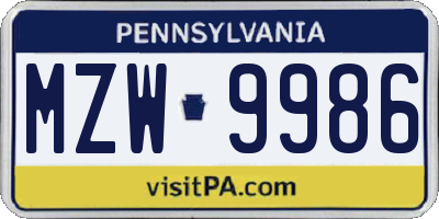 PA license plate MZW9986