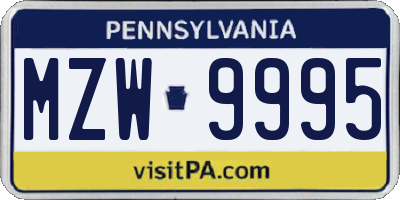 PA license plate MZW9995