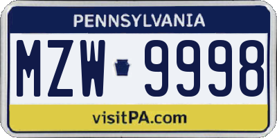 PA license plate MZW9998