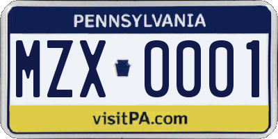 PA license plate MZX0001