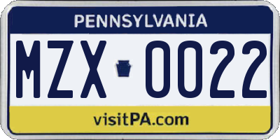 PA license plate MZX0022