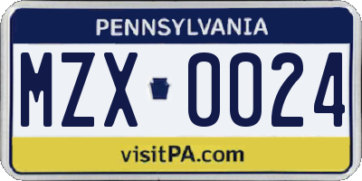 PA license plate MZX0024