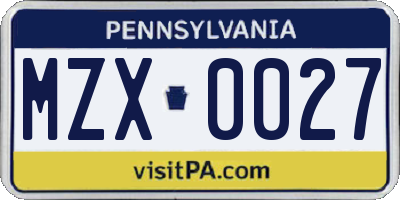 PA license plate MZX0027