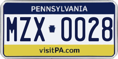 PA license plate MZX0028