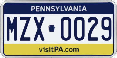 PA license plate MZX0029