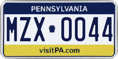 PA license plate MZX0044