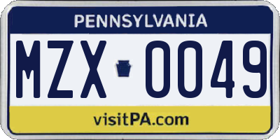 PA license plate MZX0049