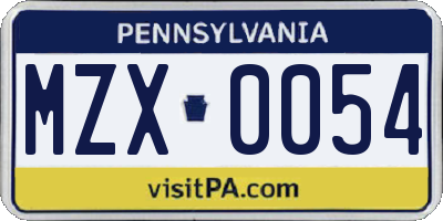 PA license plate MZX0054