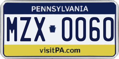 PA license plate MZX0060