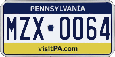 PA license plate MZX0064