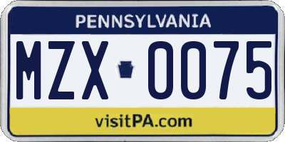PA license plate MZX0075
