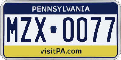 PA license plate MZX0077