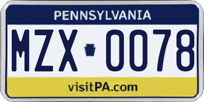 PA license plate MZX0078