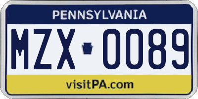 PA license plate MZX0089