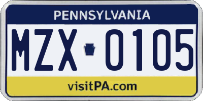 PA license plate MZX0105