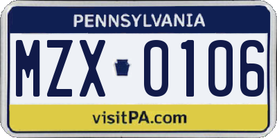 PA license plate MZX0106