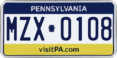 PA license plate MZX0108