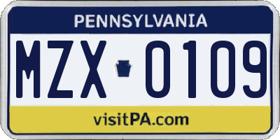 PA license plate MZX0109