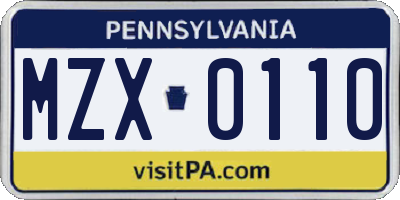 PA license plate MZX0110