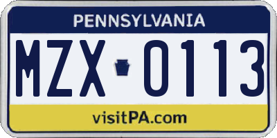 PA license plate MZX0113