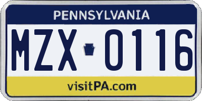 PA license plate MZX0116