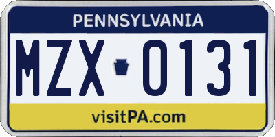 PA license plate MZX0131