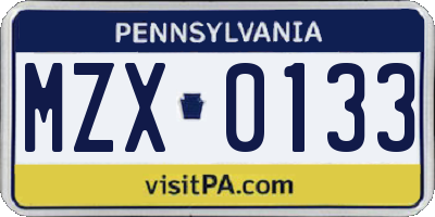 PA license plate MZX0133