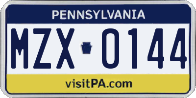 PA license plate MZX0144