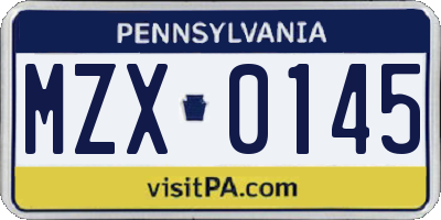 PA license plate MZX0145