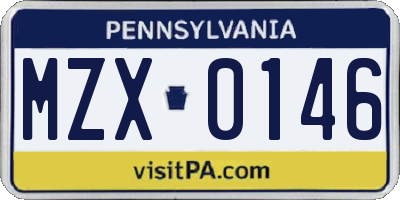 PA license plate MZX0146