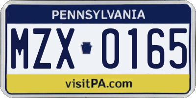 PA license plate MZX0165