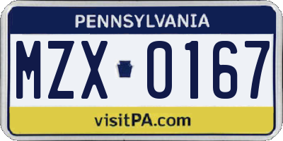 PA license plate MZX0167