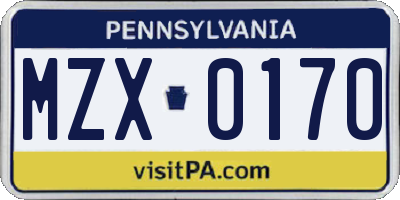 PA license plate MZX0170