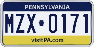 PA license plate MZX0171