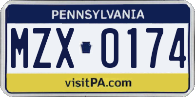 PA license plate MZX0174