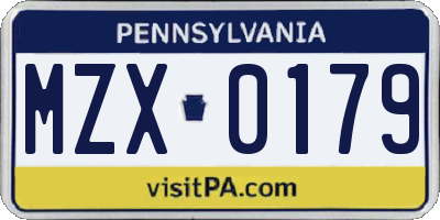 PA license plate MZX0179