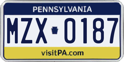PA license plate MZX0187