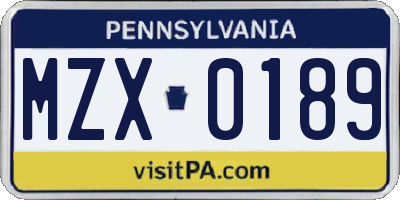 PA license plate MZX0189