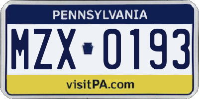 PA license plate MZX0193