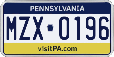 PA license plate MZX0196