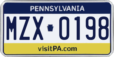 PA license plate MZX0198